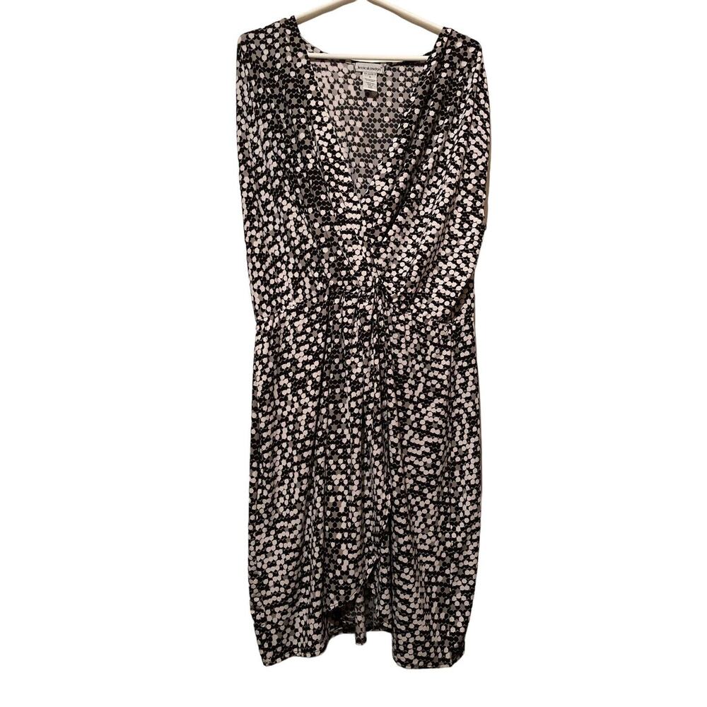 Jessica London Women's size 18W White black Geometric Polka Dot Dress Faux Wrap
